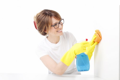 Professional office cleaners handling desks, floors, and meeting rooms in Maidavale