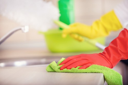 Cleaner treating dining chairs in a local Maidavale home